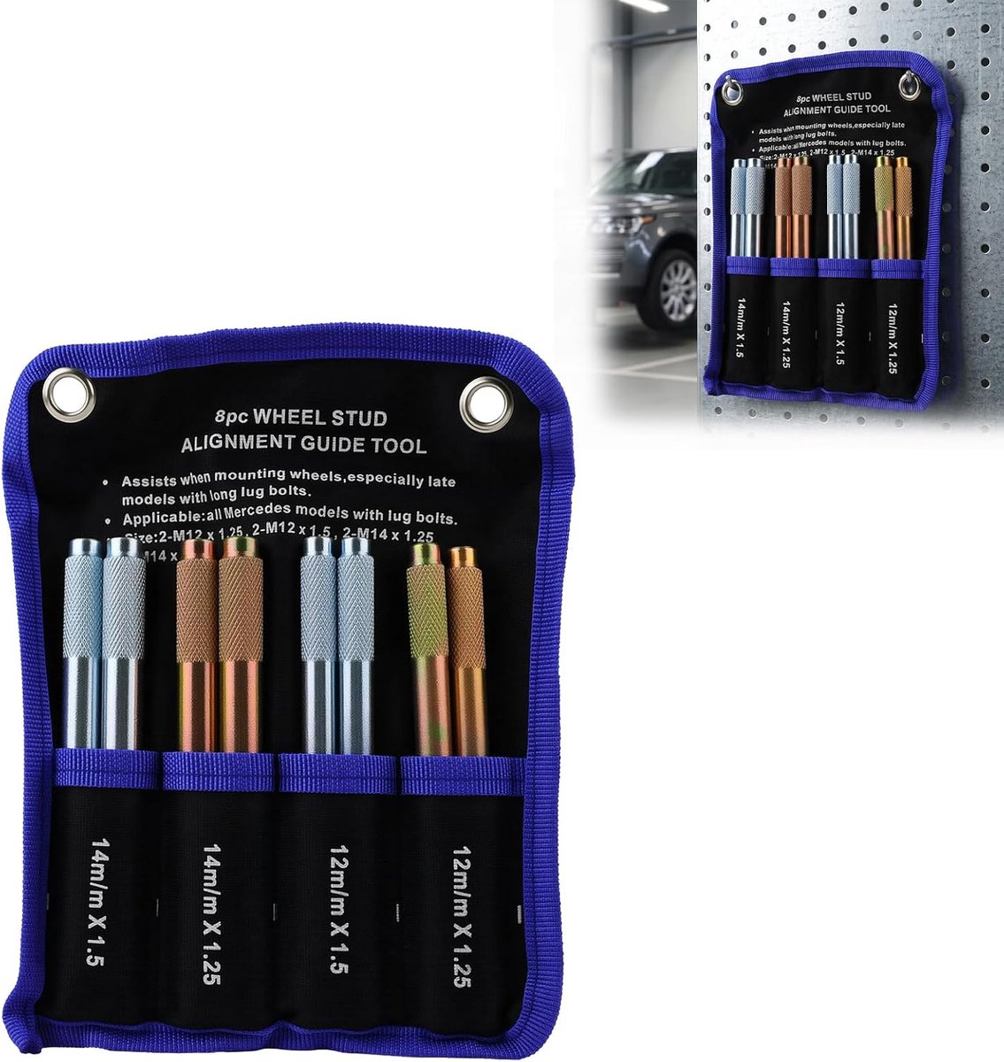 8 stuks bandenmontagegereedschap voor auto, M12 x 1,5, M12 x 1,25, M14 x 1,5, M14 x 1,25 bouten voor wielwissel - ShopVlot