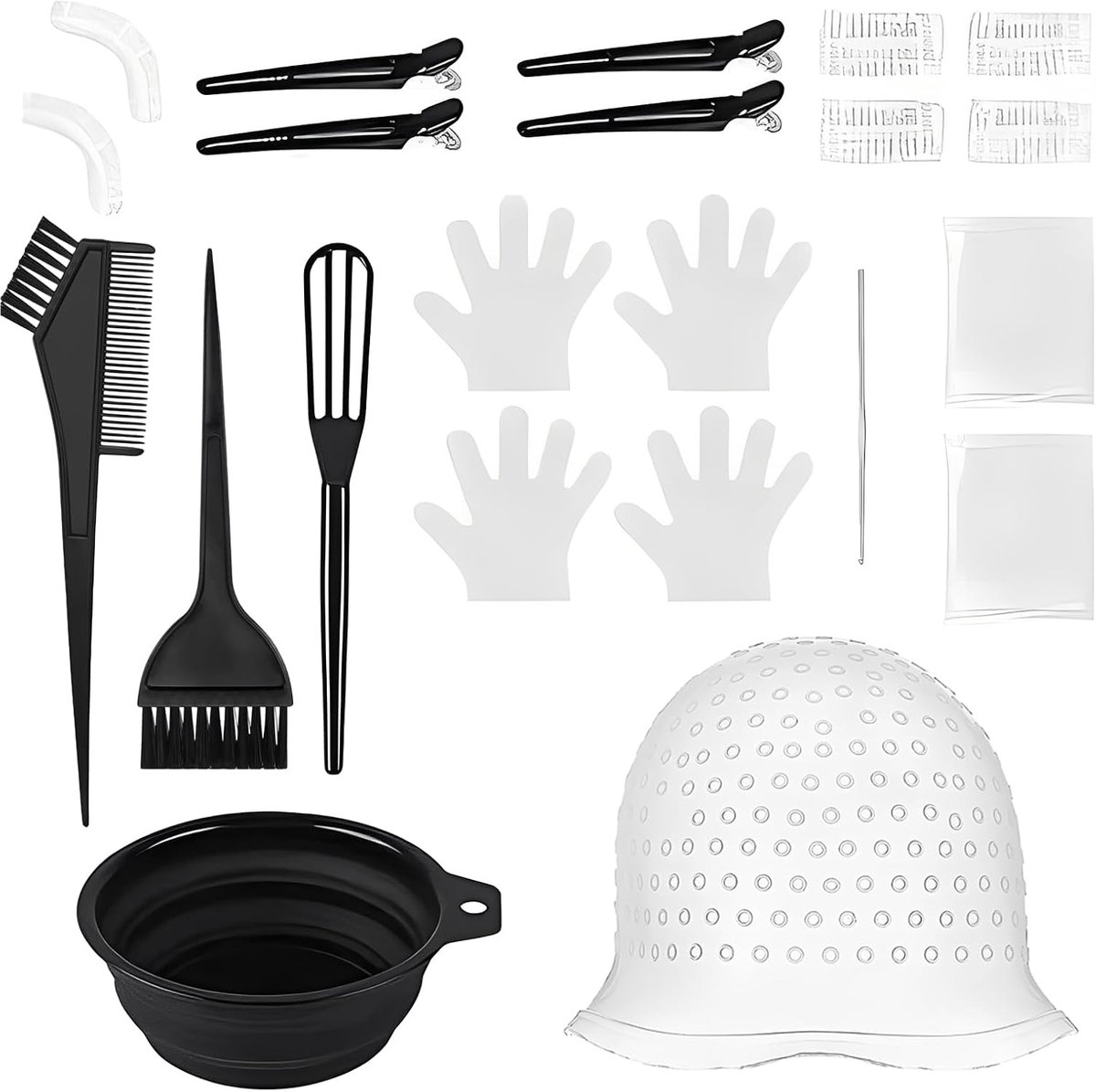 Haarmuts van siliconen, 18-delig, met borstel en haak, voor thuis of in de salon (wit, 30,5 x 22 cm) – voor vrouwen en - ShopVlot