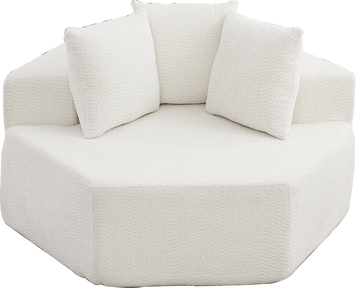 Merax Zeshoekige Modulaire Fauteuil - 1-Zits - 122 x 138 x 76 cm - Beige Chenillestof - Diepe Zit - Inclusief 3 Kussens - Zonder Montage