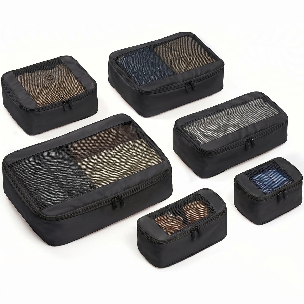 Famanu Packing Cubes Compressie, 6-delige Koffer Organizer, Zwart