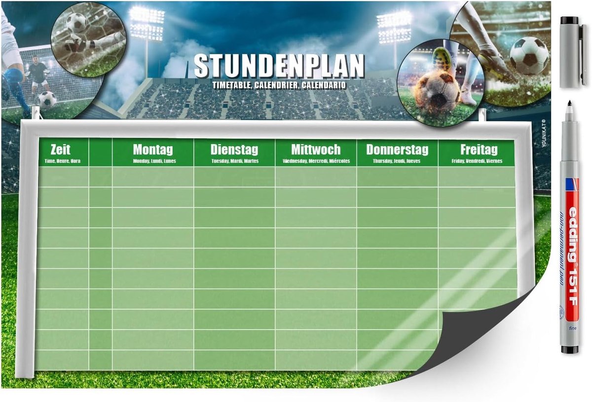 Schoolagenda voetbal - Wit - DIN A4 - Magnetisch Lesrooster met Pen - Voor Voetbaltrainingen en Lesplanning