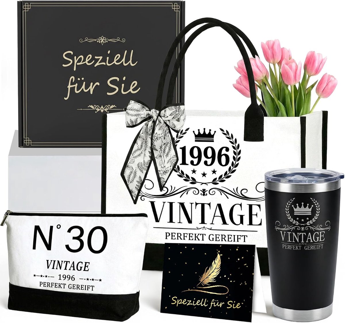 30e verjaardag geschenken voor vrouwen canvas tas: vintage 1996 canvas handtas set robuuste herbruikbare cadeauset met - ShopVlot