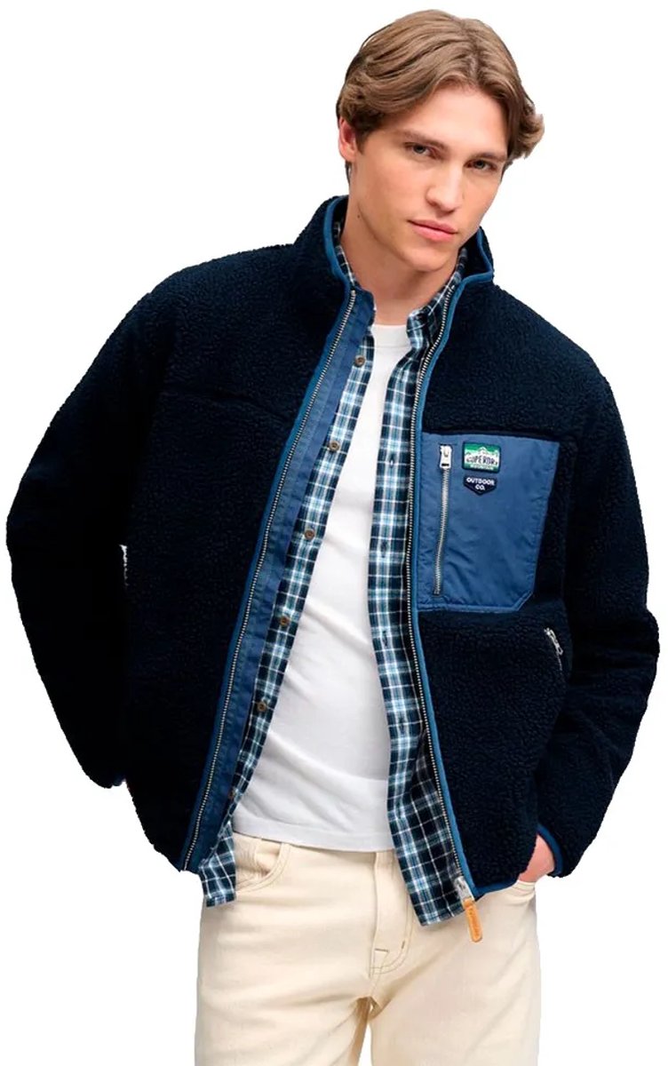 Superdry Vintage Retro Full Zip Fleece Relaxed Pasvorm Heren Hoodies Marineblauw