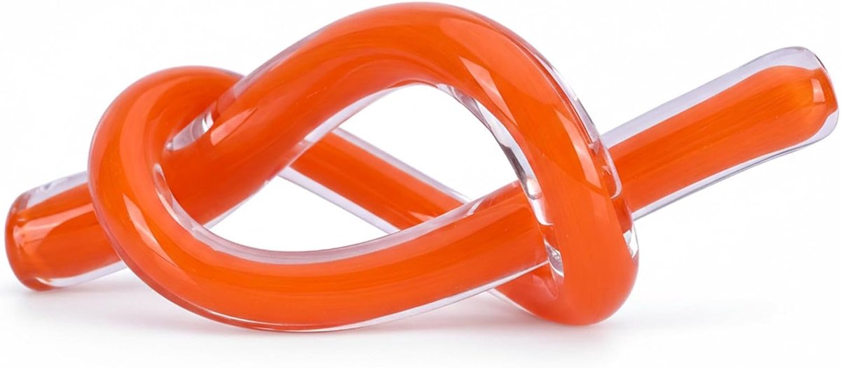 Kristallen knoop sculptuur - oranje mondgeblazen glas - moderne glaskunst - decoratief voor salontafel - ShopVlot