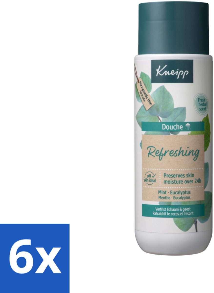 6 x Kneipp - Douchegel - Refreshing - Mint Eucalyptus - 200 ml - Douchegel - Verfrissend - Eucalyptus - Mint - Natuurlijke Oliën