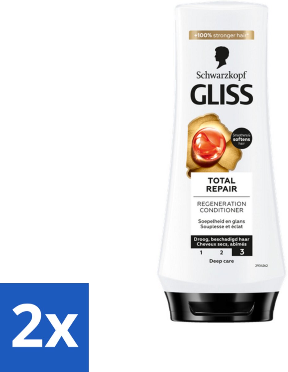 2 x Gliss - Hair Repair - Conditioner voor Totaal Herstel - 200 ml - Haar Conditioner - Haar Herstel - Droog Haar - Beschadigd Haar - Keratine Conditioner