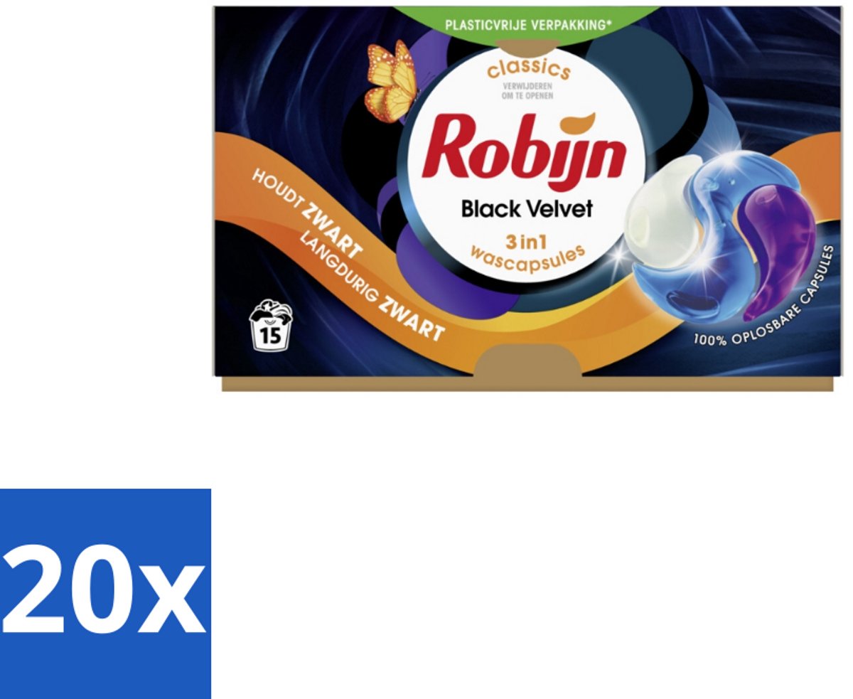 Robijn - 3-in-1 Black Velvet - Wascapsules - 15 Wasbeurten - Bulkverpakking - 20 stuks