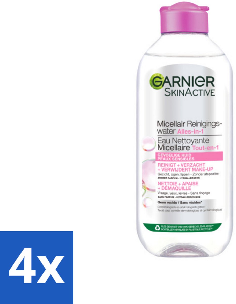 4 x Garnier - SkinActive - Micellair Reinigingswater - Gevoelige Huid - Milde Reiniging & Make-Up Remover - 400 ml - Micellair Water - Reinigingswater - Gevoelige Huid - Make-up Remover - Milde Reiniging