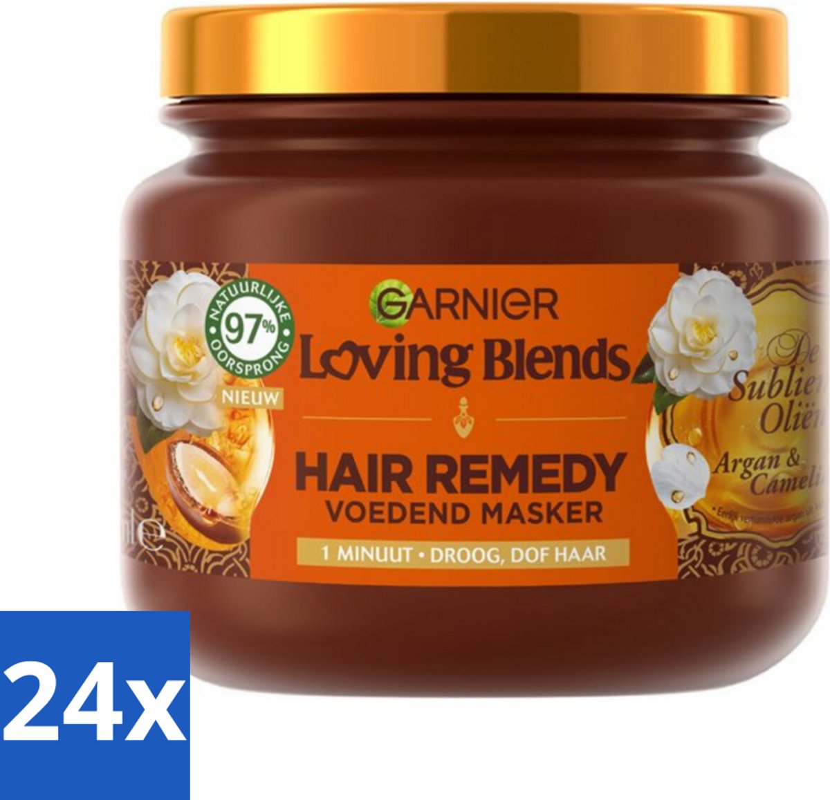 24 x Garnier - Loving Blends - Haarmasker - Argan & Cameliaolie - Droog & Dof Haar - 340 ml - Haar Masker - Argan Olie - Cameliaolie - Droog Haar - Dof Haar