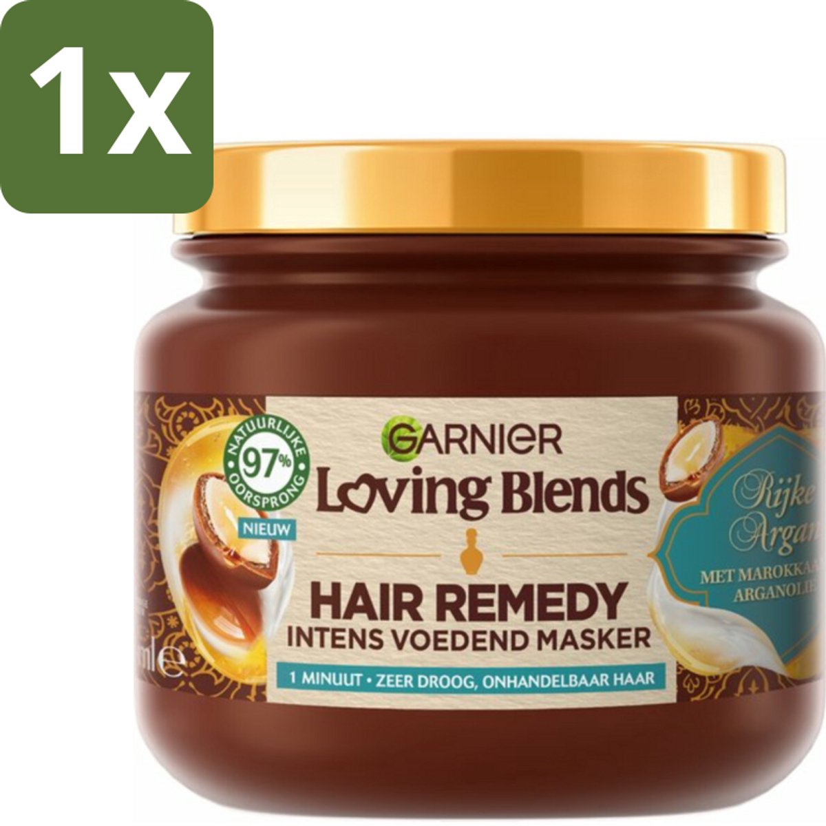1 x Garnier - Loving Blends - Haarmasker - Rijke Argan - Zeer Droog & Onhandelbaar Haar - 340 ml - Haarmasker - Arganolie - Droog Haar - Natuurlijke Verzorging - Haartype