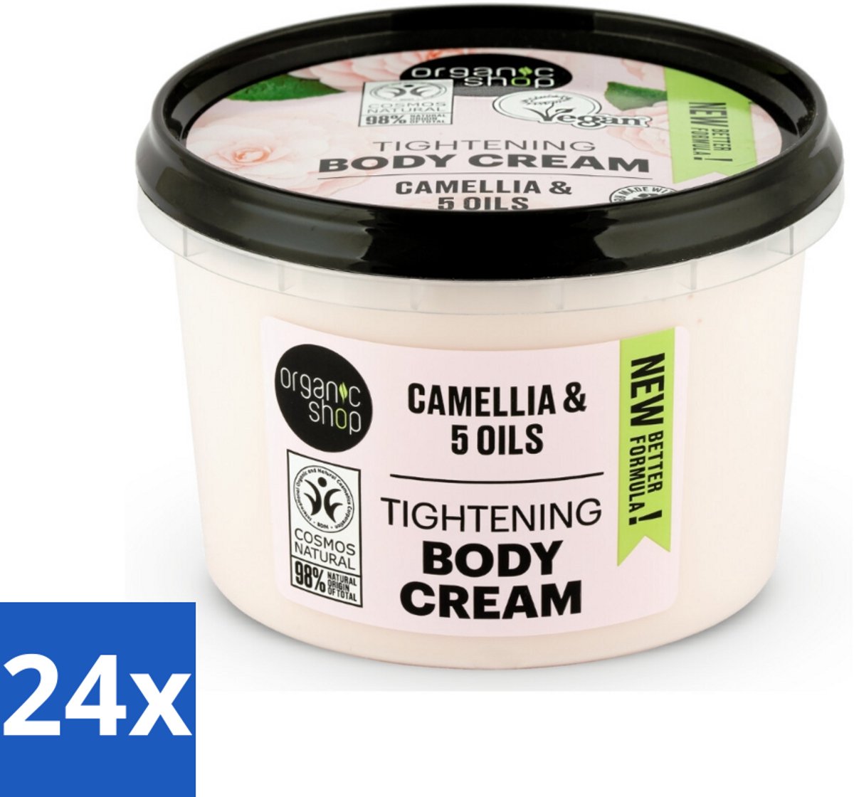 24 x Organic Shop - Organic Camellia & 5 Oils Body Cream - Verzachtend en Hydraterend - 250 ml - Organische Bodycrème - Hydraterende Bodycrème - Verzachtende Bodycrème - Kamelia Bodycrème - Natuurlijke Bodycrème