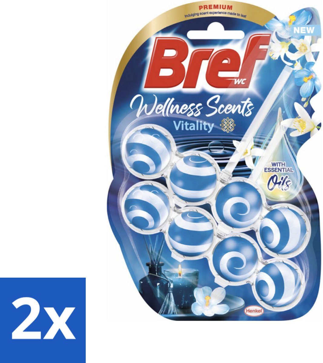 2 x Bref Wellness Scents Vitality - Toiletblok - Opwekkende Geur - 2 Toiletblokjes - Toiletblok - Toilet Schoonmaak - Frisse Geur - Essentiële Oliën - Kalkbestrijding