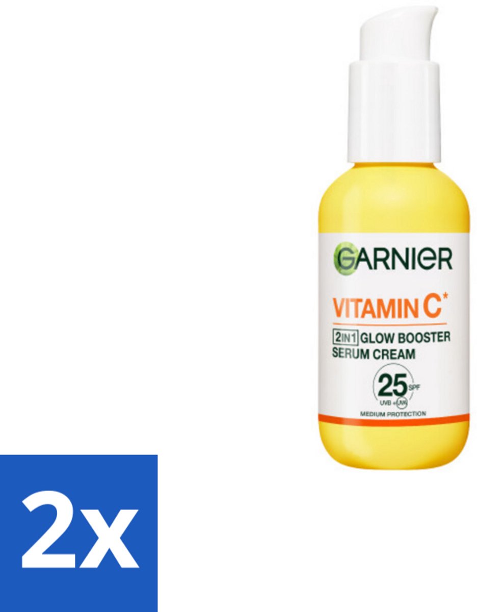 2 x Garnier - SkinActive - Serum Cream - Glow Booster - Vitamine C & SPF 25 - 50 ml - Serum - Vitamine C - Dagcrème - Spf - Anti-pigmentvlekken