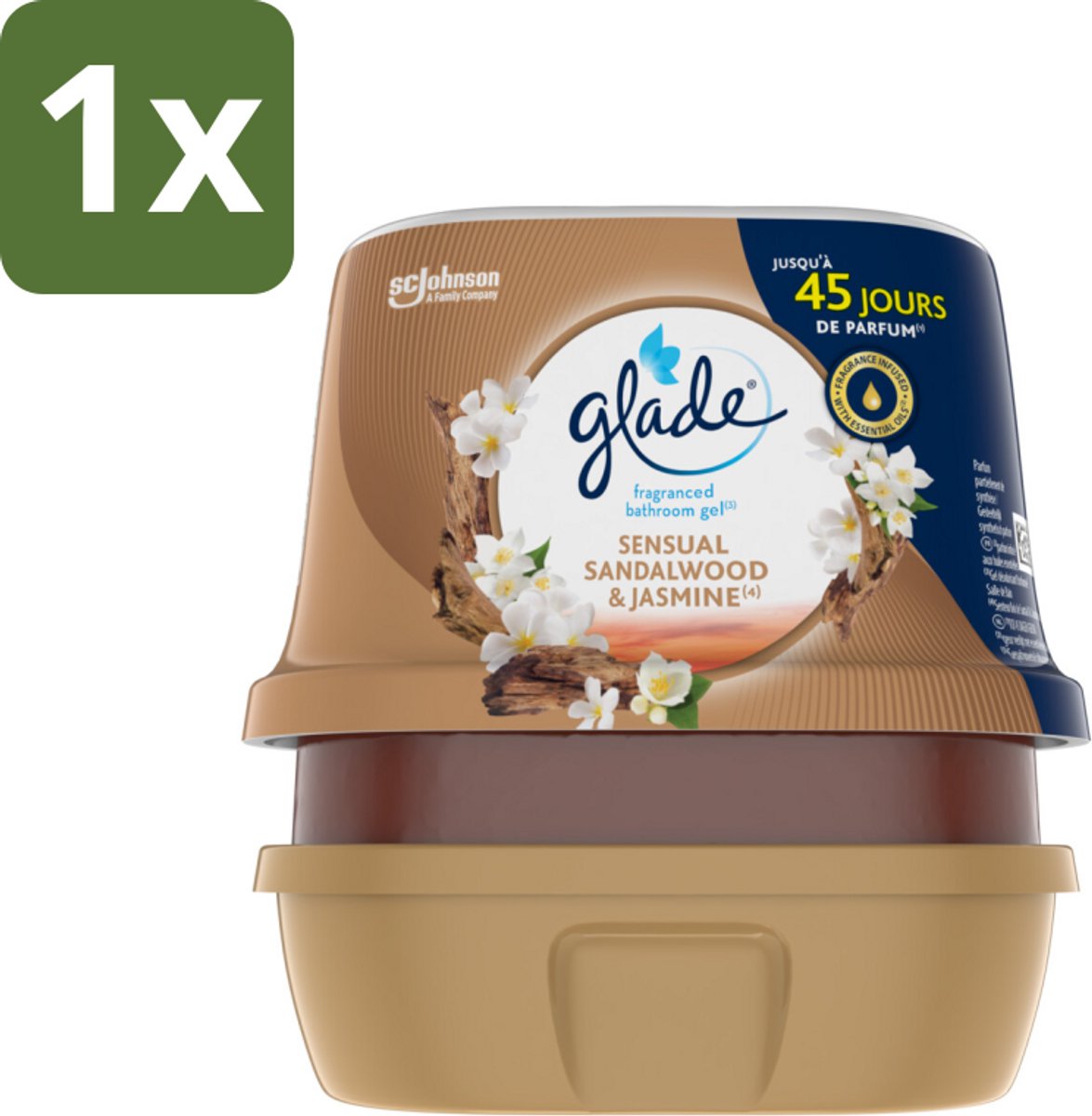 1 x Glade - Badkamer Gel - Sensual Sandelhout Jasmijn - 180 g - Badkamer Geur - Frisse Geur - Geur Gel - Geurverspreiding - Sandelhout Jasmijn