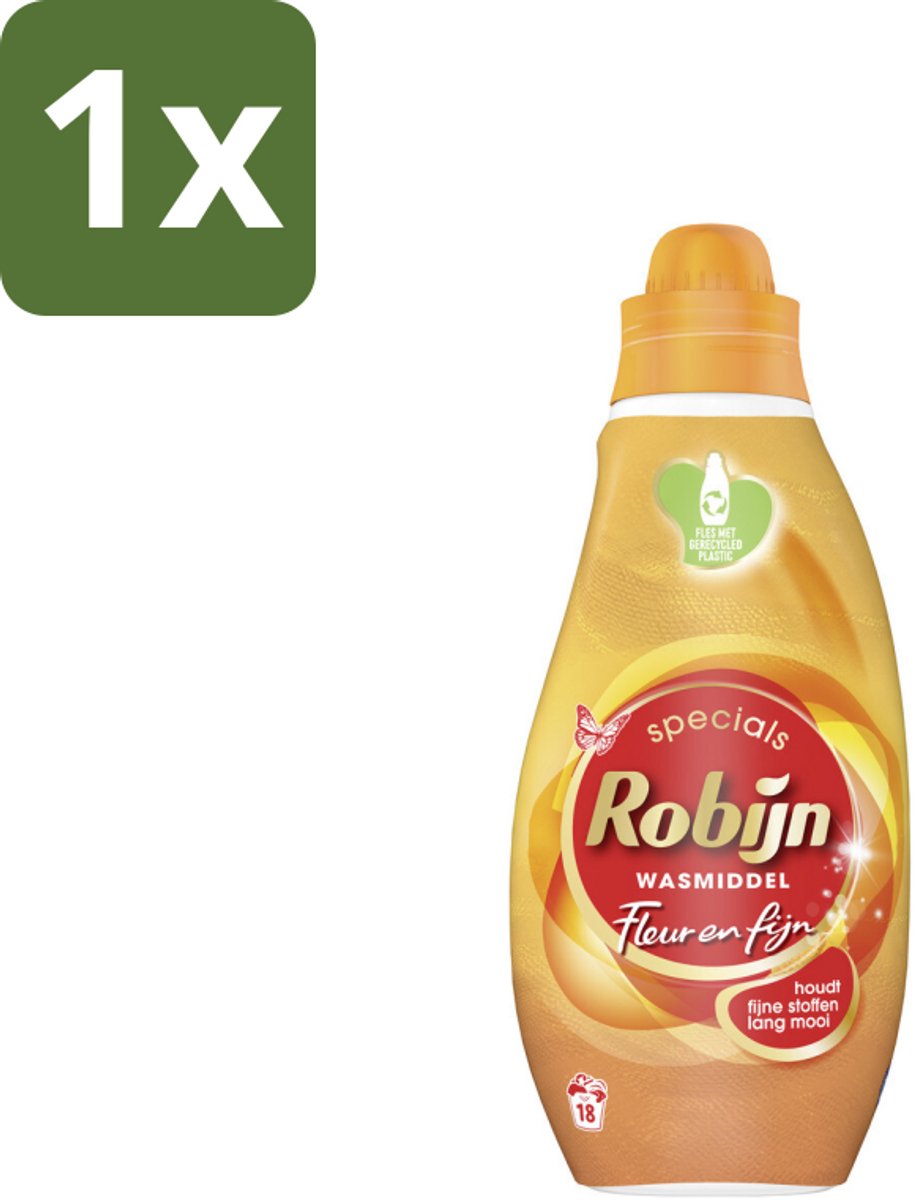 1 x Robijn Specials - Fleur & Fijn - Vloeibaar Wasmiddel - 18 Wasbeurten - Fijne Was - Kleurbehoud - Delicate Stoffen - Wasmiddel - Wasbeschermers
