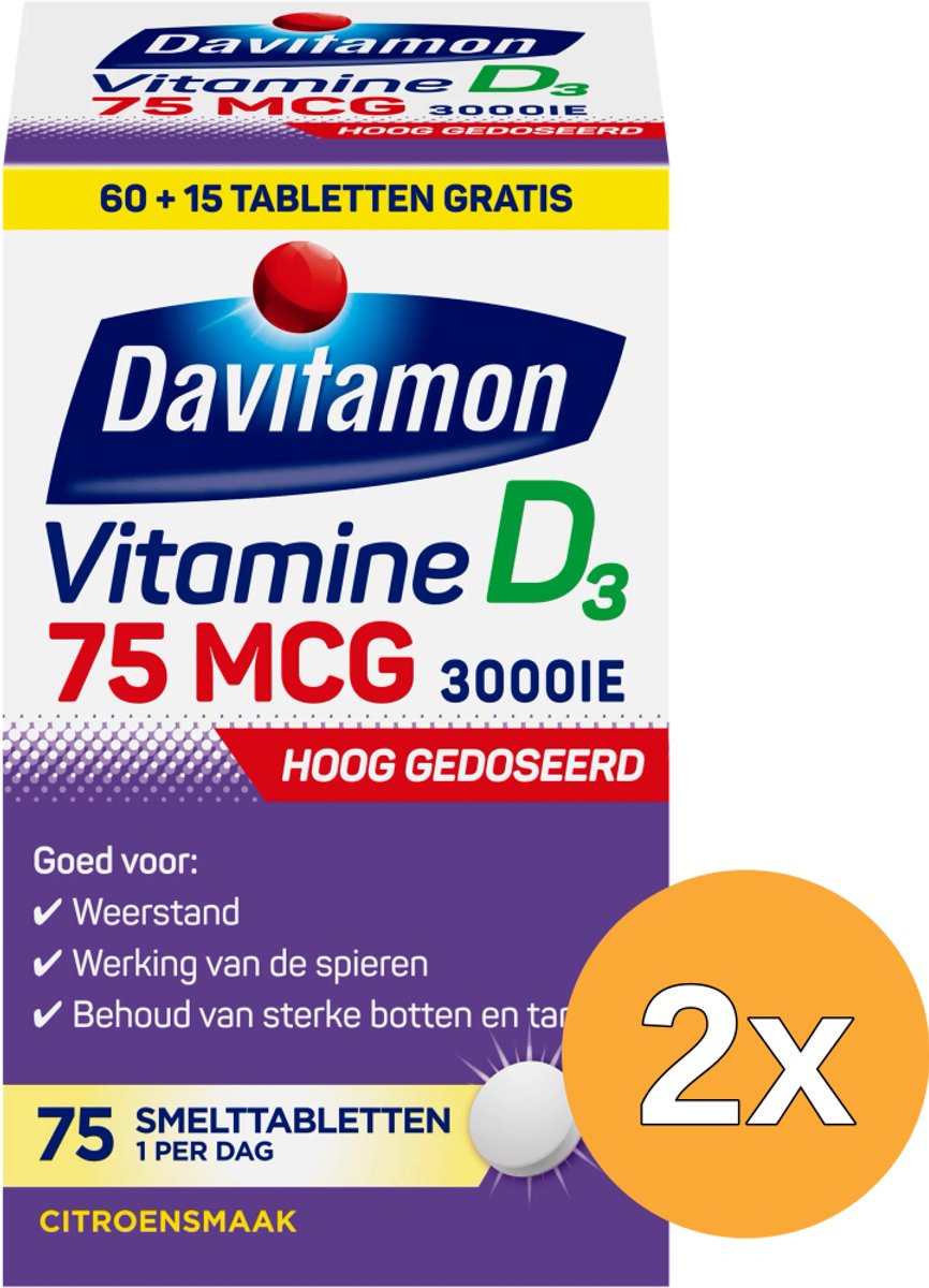 2x Davitamon Vitamine D3 75Mcg (75 tabletten)