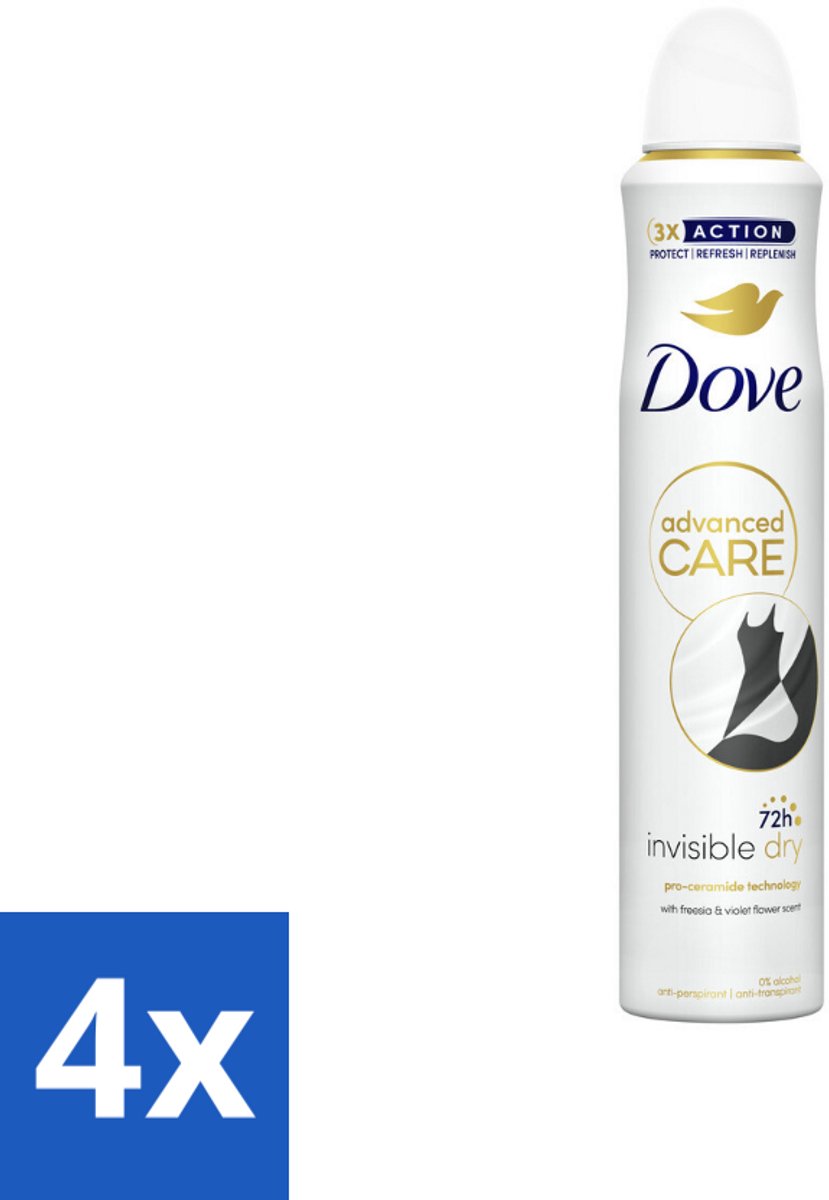 4 x Dove Deodorant Spray - Invisible Dry - 200 ml - Dove Deodorant - Antitranspirant - Onzichtbare Bescherming - 72 Uur Bescherming - Deodorant Spray