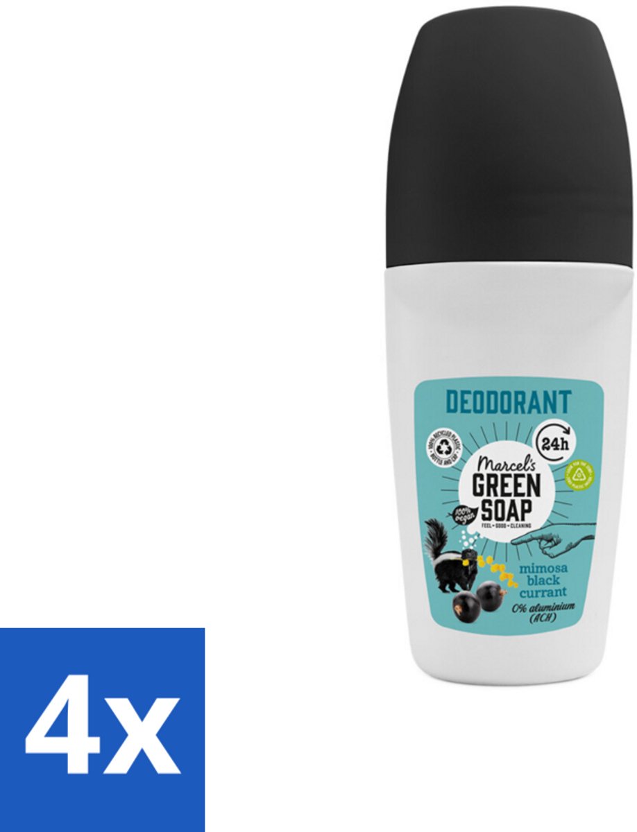 4 x Marcel's Green Soap - Deodorant Roller - Mimosa & Blackcurrant - Langdurige frisheid - 50 ml - Deodorant - Natuurlijke Deodorant - Aluminiumvrije Deodorant - Vegan Deodorant - Duurzame Deodorant