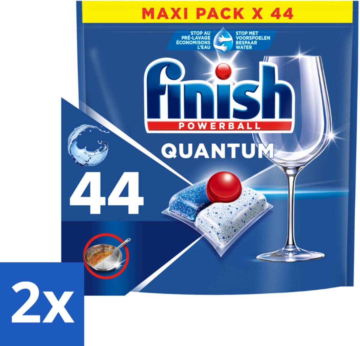 2 x Finish - Vaatwasmiddel - Quantum All in One Regular - Alles-in-1 Kracht - 44 capsules - Vaatwascapsules - Vaatwasser Capsules - Finish Quantum - Diepe Reiniging - Glans