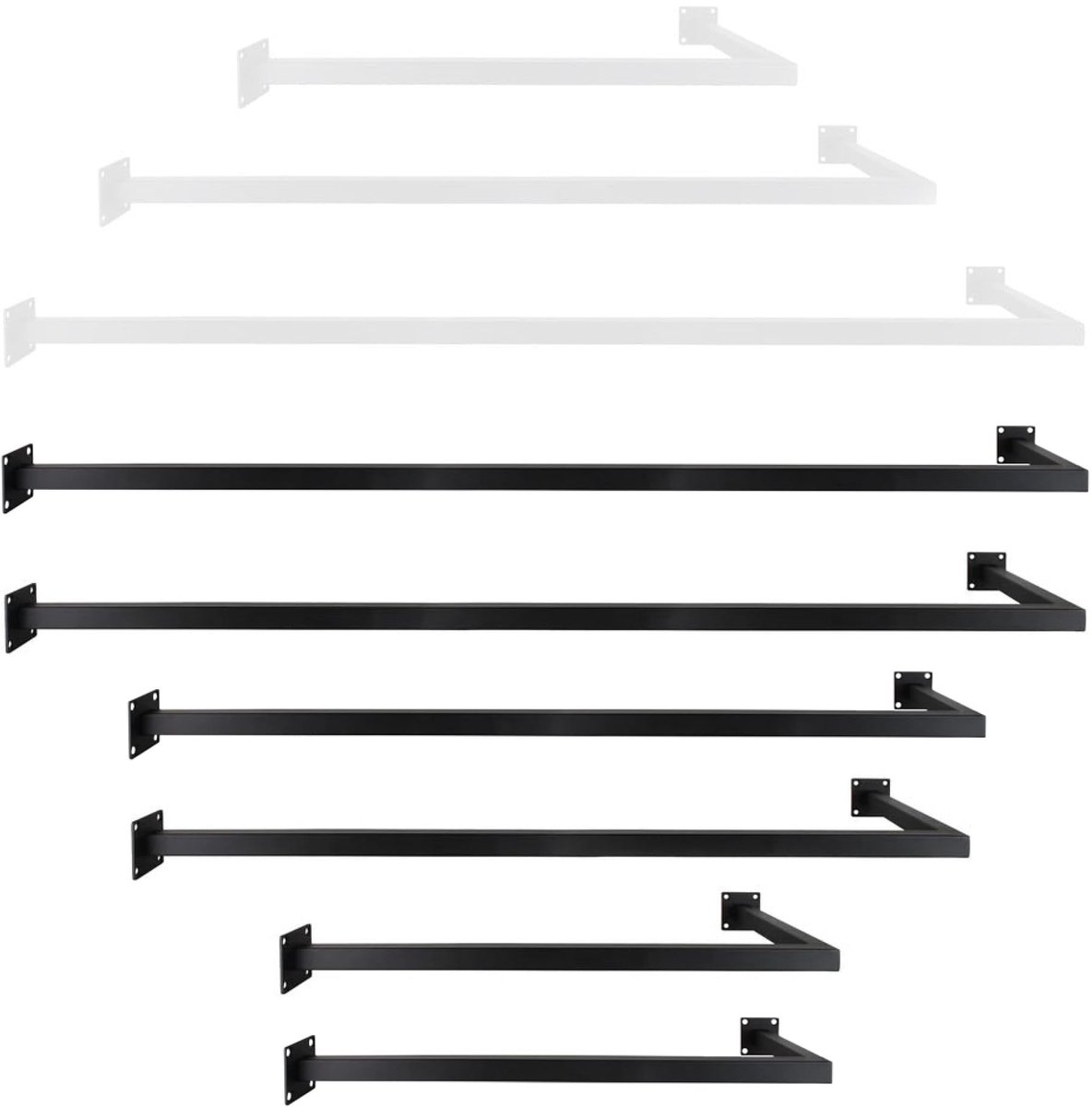 Famanu – Kledingstang voor wandmontage, L-vormige garderobehouder, inclusief montagemateriaal, gepoedercoat en onderhoudsvriendelijk, zwart, 30 cm x 90 cm