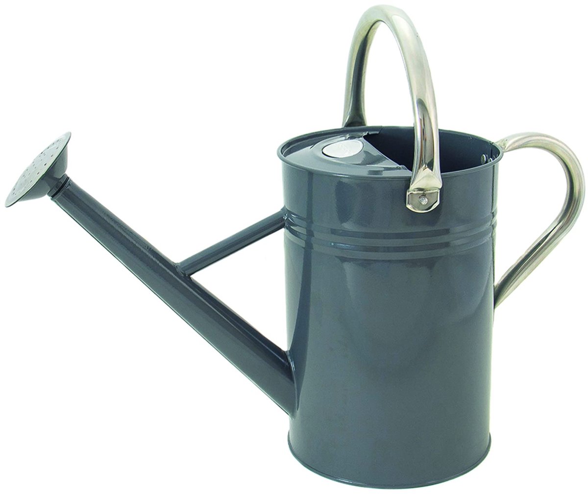 Famanu – Vintage gieter van 4,5 liter in steengrijs, verzinkte stalen kan voor dagelijks gebruik, klassieke Engelse stijl met 2 handgrepen