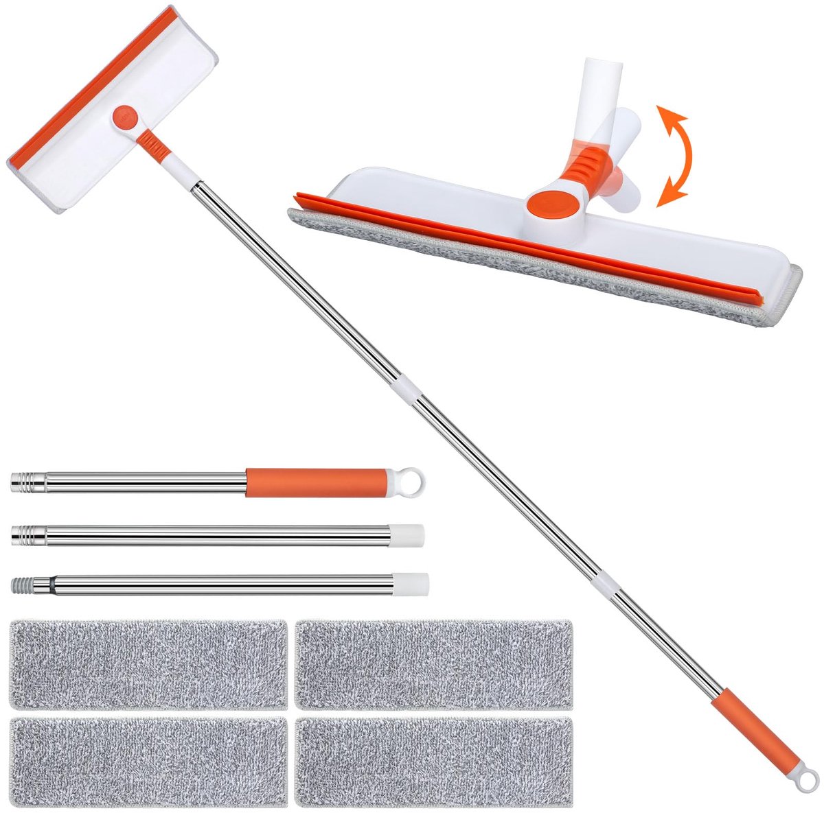 Famanu – Professionele raamwisser met telescoopsteel van 132 cm, 2-in-1 raamreinigingsset met siliconen wisser en 4 microvezeldoeken voor hoge ramen