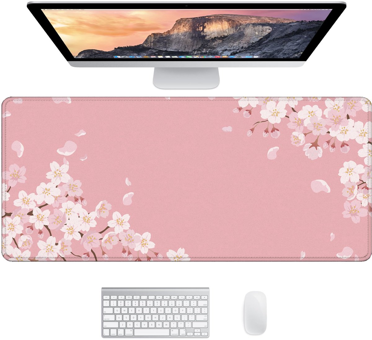 Famanu – Roze muismat XXL 900x400, grote desk mat, muismatten voor gaming bureau accessoires, kersenbloesem design