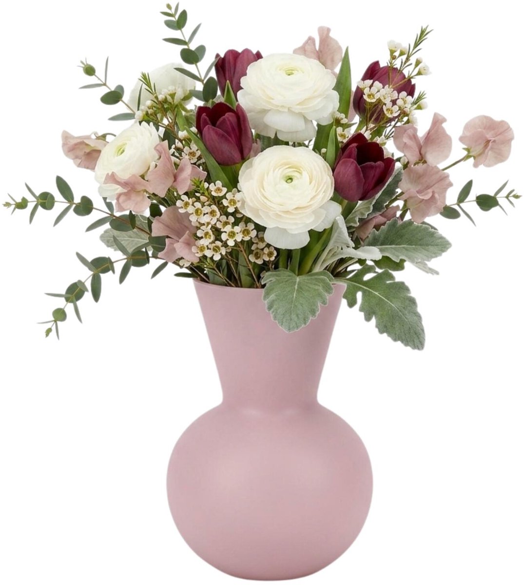 Floran Design bloemenvaas Gaya - roze - mat glas - 21 x 30 cm - glazen vazen