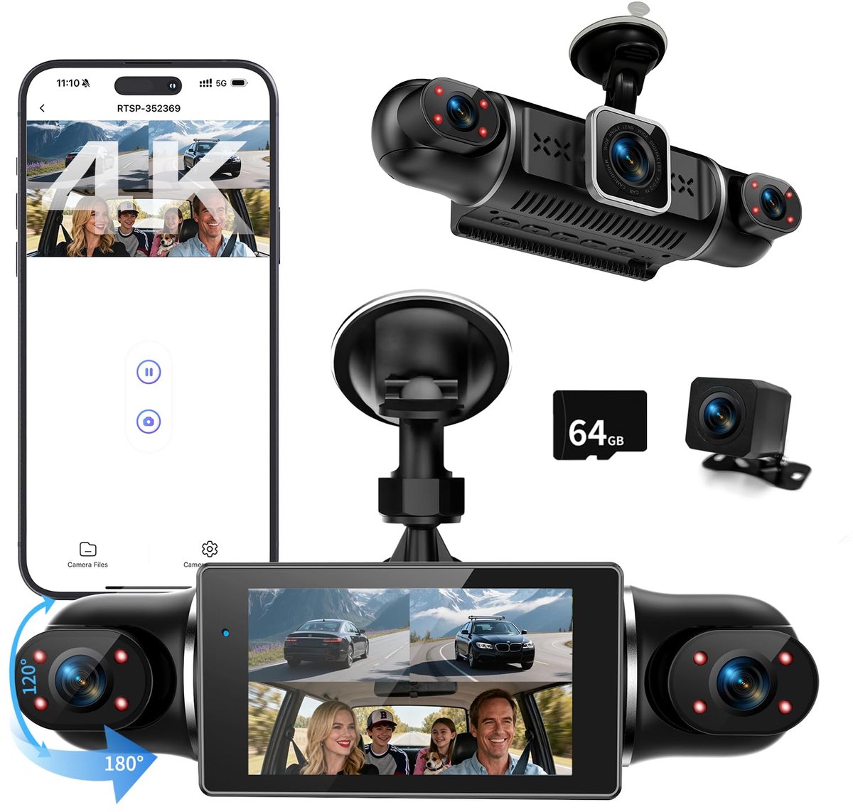 360° dashcam auto voor achter 4 kanalen dashcam auto camera FHD 4K + - ShopVlot
