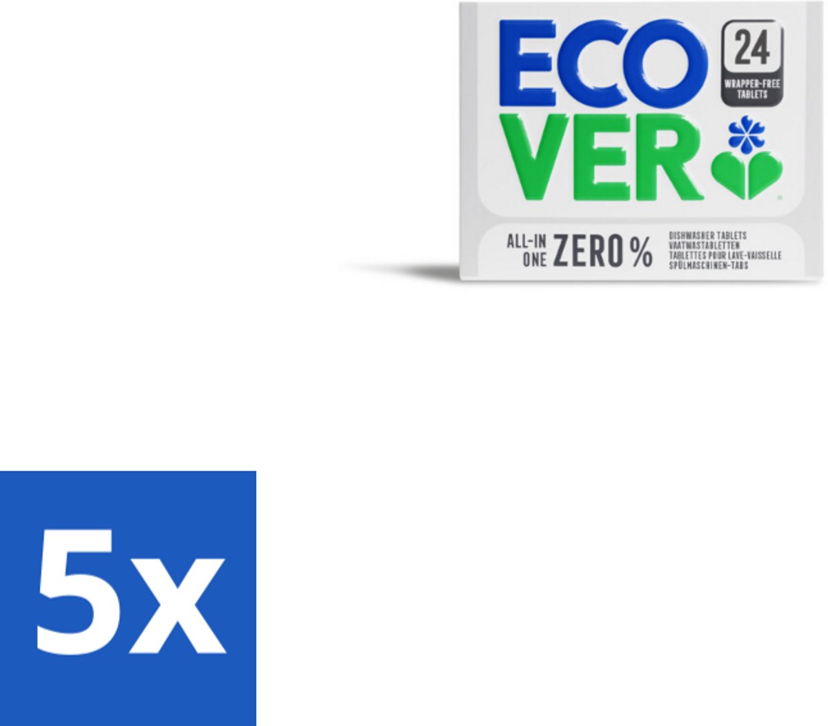 5 x Ecover - Vaatwastabletten All-in-One Zero% - 24 Tabs - Vaatwasmiddel - Vaatwastabletten - Zero% Vaatwastabletten - Gevoelige Vaatwasmiddel - Milieuvriendelijk Vaatwasmiddel