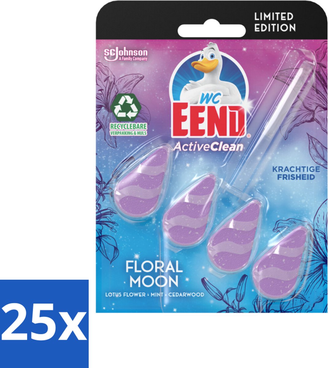 25 x WC Eend - Active Clean Floral Moon - Toiletblok - Lotus, Munt & Cederhout Geur - 38 gr - Toiletblok - Actieve Reiniging - Geur Toilet - Floral Moon - Lotus Munt Cederhout