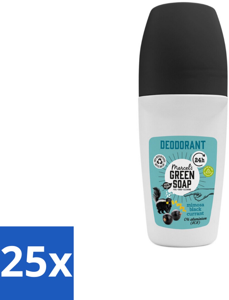 25 x Marcel's Green Soap - Deodorant Roller - Mimosa & Blackcurrant - Langdurige frisheid - 50 ml - Deodorant Roller - Natuurlijke Deodorant - Frisheid - Oksel Verzorging - Duurzame Deodorant