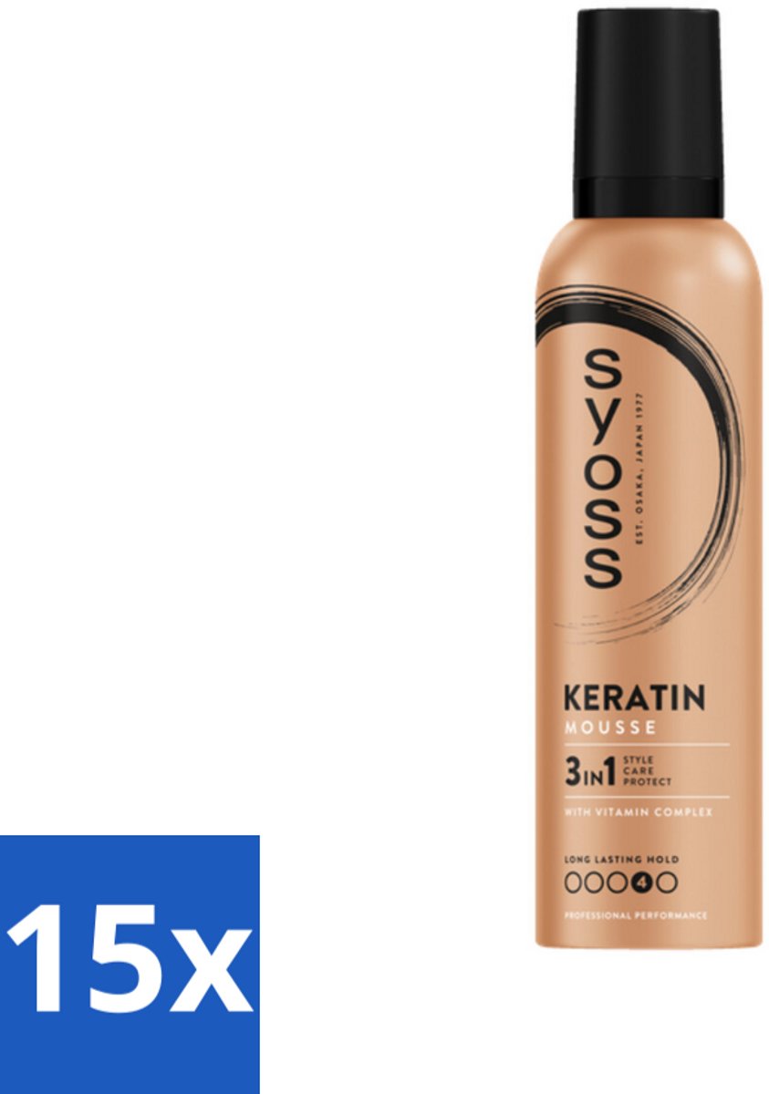 15 x Syoss - Keratin - Haarmousse - Versterkt Haarvezels - 250 ml - Haarversterking - Haarmousse - Styling - Haarverzorging - Keratine