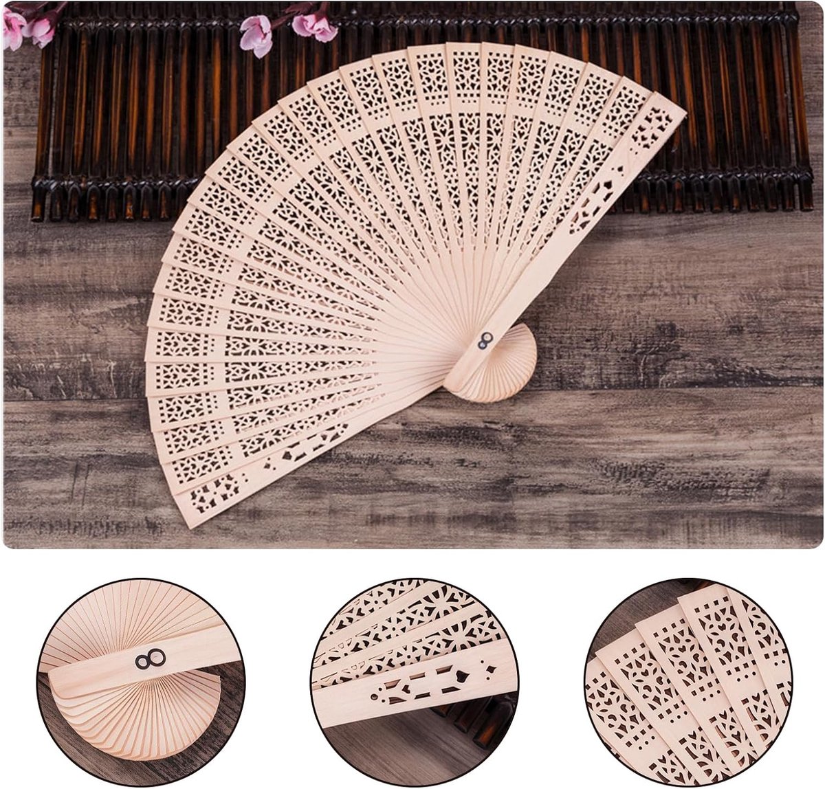 Handfan voor vrouwen 4 stuks - houten fan - decoratief ontwerp - ideaal voor warme dagen - ShopVlot