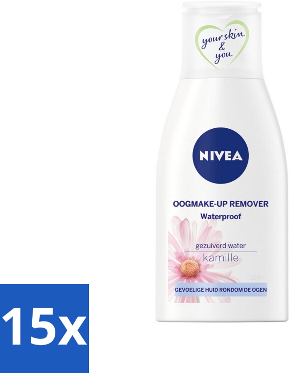 15 x NIVEA - Oogmake-up Verwijderaar - Waterbestendige Make-up Verwijderaar - Voor de gevoelige huid - Met Kamille & Provitamine B5 - 125 ml - Waterproof Make-up Remover - Oogmake-up Verwijderaar - Gevoelige Huid - Kamille - Provitamine B5