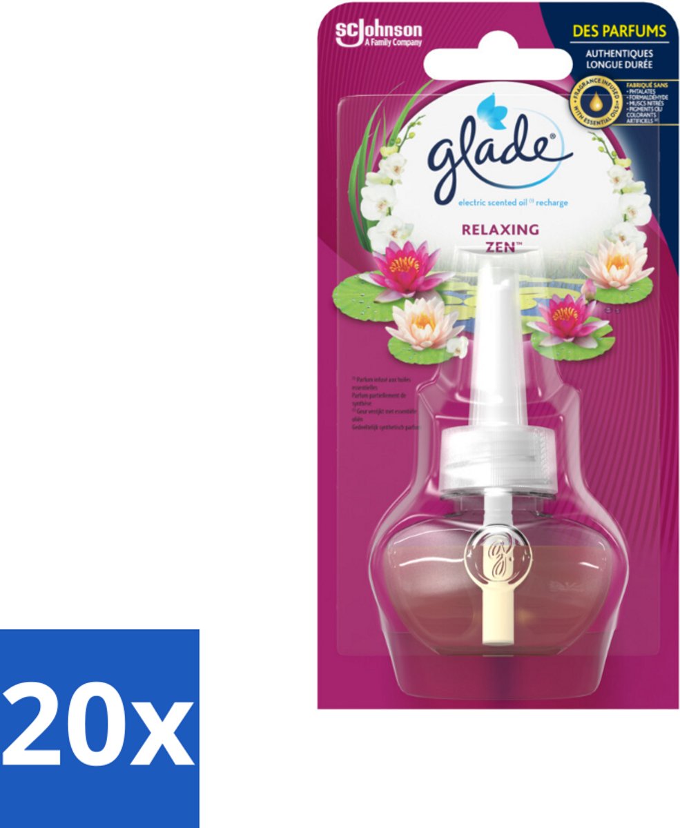 20 x Glade - Navulling Elektrische Olie - Relaxing Zen - Zonder Houder - Elektrische Geurverspreider - Ontspanning - Rustgevende Geur - Kalmerende Geur - Geurverspreiding