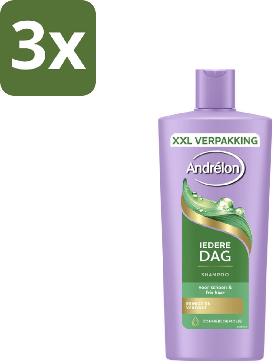 3 x Andrélon – Shampoo – Iedere Dag – 685 ml - Iedere Dag Shampoo - Zonnebloemolie Shampoo - Mild Shampoo - Haar Reinigen - Dagelijks Haarwassen