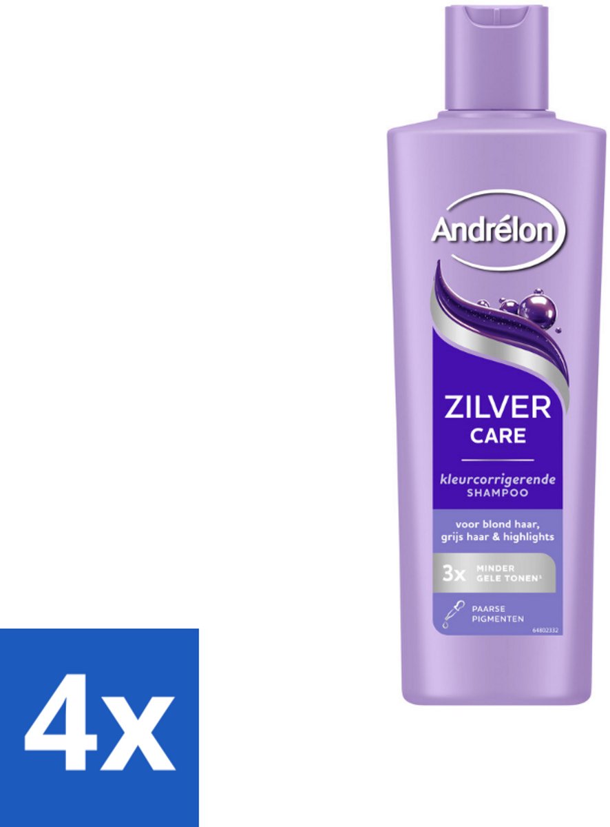 4 x Andrélon – Shampoo – Zilver Care – 250 ml - Zilver Care Shampoo - Koele Haarkleur - Kleurcorrectie - Gele Tonen - Koperkleurige Tonen