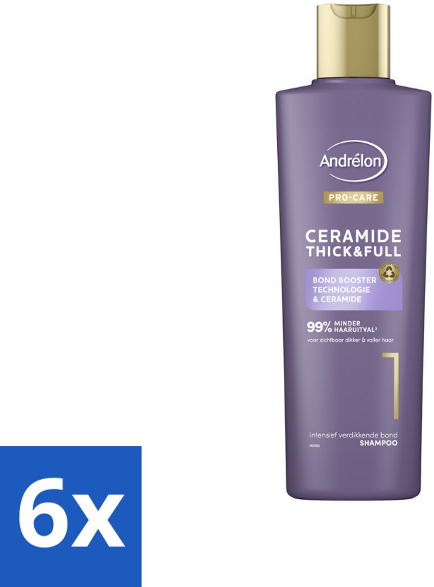 6 x Andrélon – Shampoo – Pro Care – 250 ml - Dikker Haar - Versterkt Haar - Haaruitval Verminderen - Breukbestendig Haar - Ceramide Shampoo