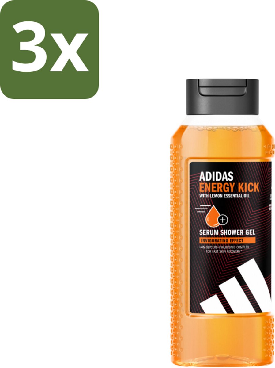 3 x Adidas – Douchegel – Active Skin & Mind Energy Kick – 250 ml - Douchegel Mannen - Energiekick - Citroenolie - Hydratatie - Gevoelige Huid