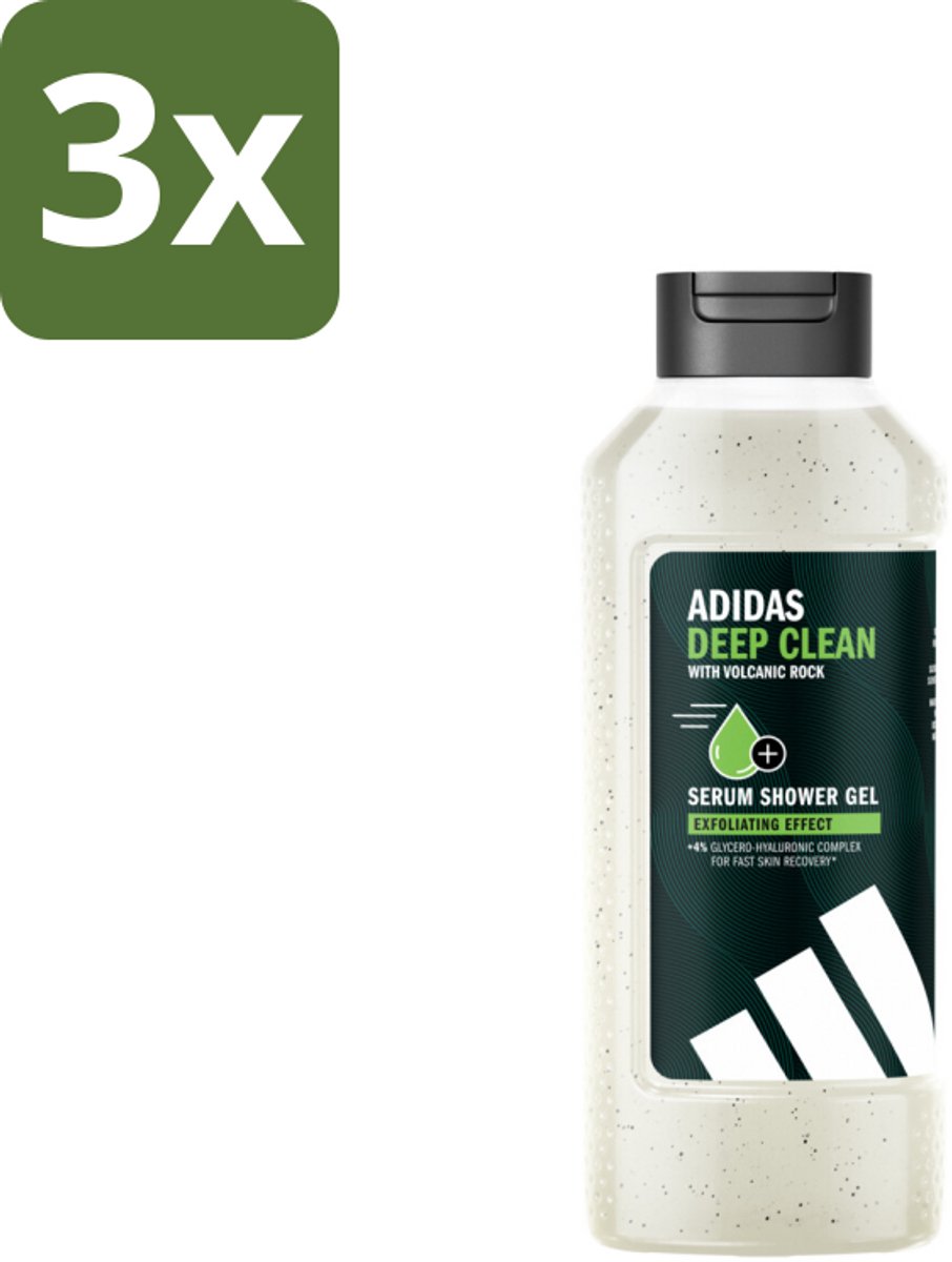 3 x Adidas – Douchegel – Active Skin & Mind Deep Clean – 400 ml - Douchegel - Huid Reinigen - Exfoliëren - Zweet Verwijderen - Gevoelige Huid