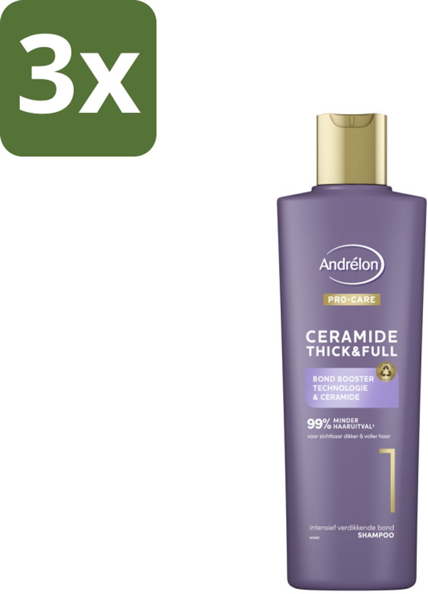 3 x Andrélon – Shampoo – Pro Care – 250 ml - Haarversterken - Haarverdikken - Haaruitval Verminderen - Breuk Voorkomen - Ceramide Shampoo