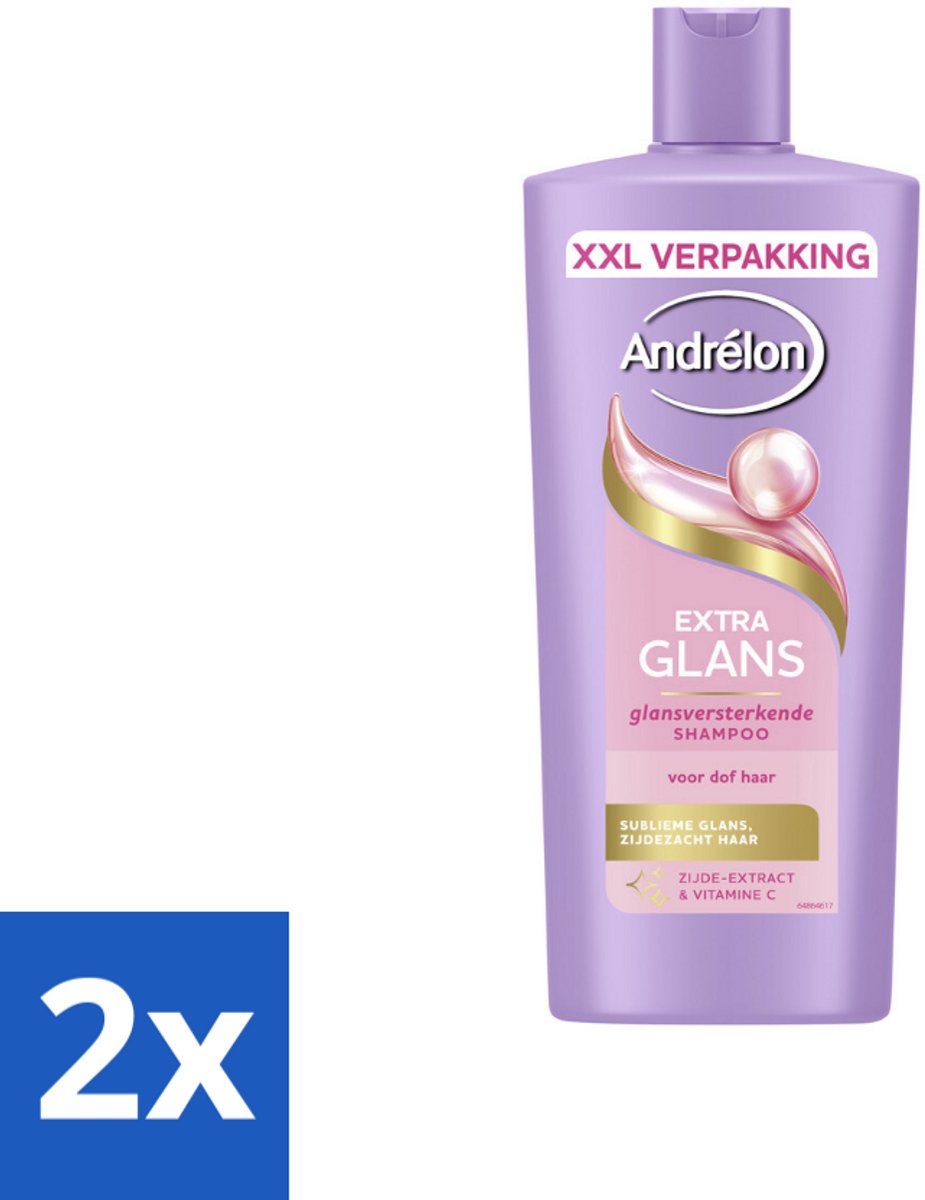 2 x Andrélon – Shampoo – Extra Glans – 685 ml - Glans Haar - Zijde Extract - Vitamine C - Stralende Haar - Gezonde Glans