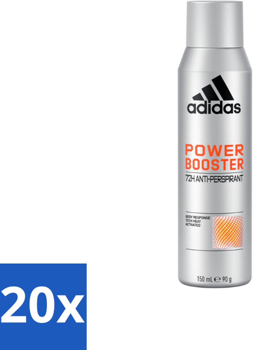 20 x Adidas – Deodorant Spray – Power Booster – 150 ml - Anti-transpirant Spray - Deodorant Spray - Houtachtige Geur - 72 Uur Droge Frisheid - Energie Uitstralen