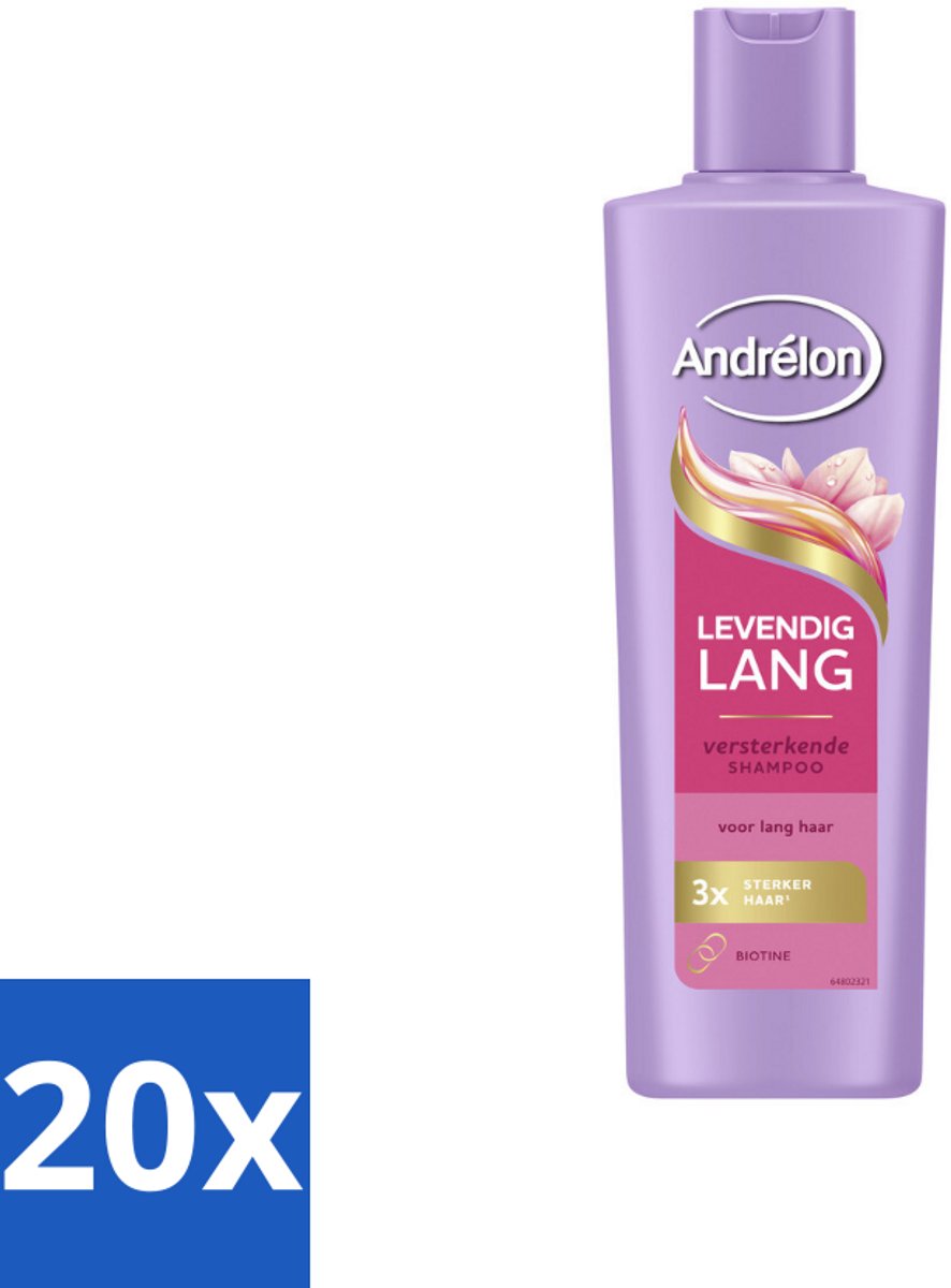 20 x Andrélon – Shampoo – Levendig Lang – 250 ml - Haarversterking - Biotine Shampoo - Lang Haar Verzorging - Haarbreuk Voorkomen - Gezond Lang Haar
