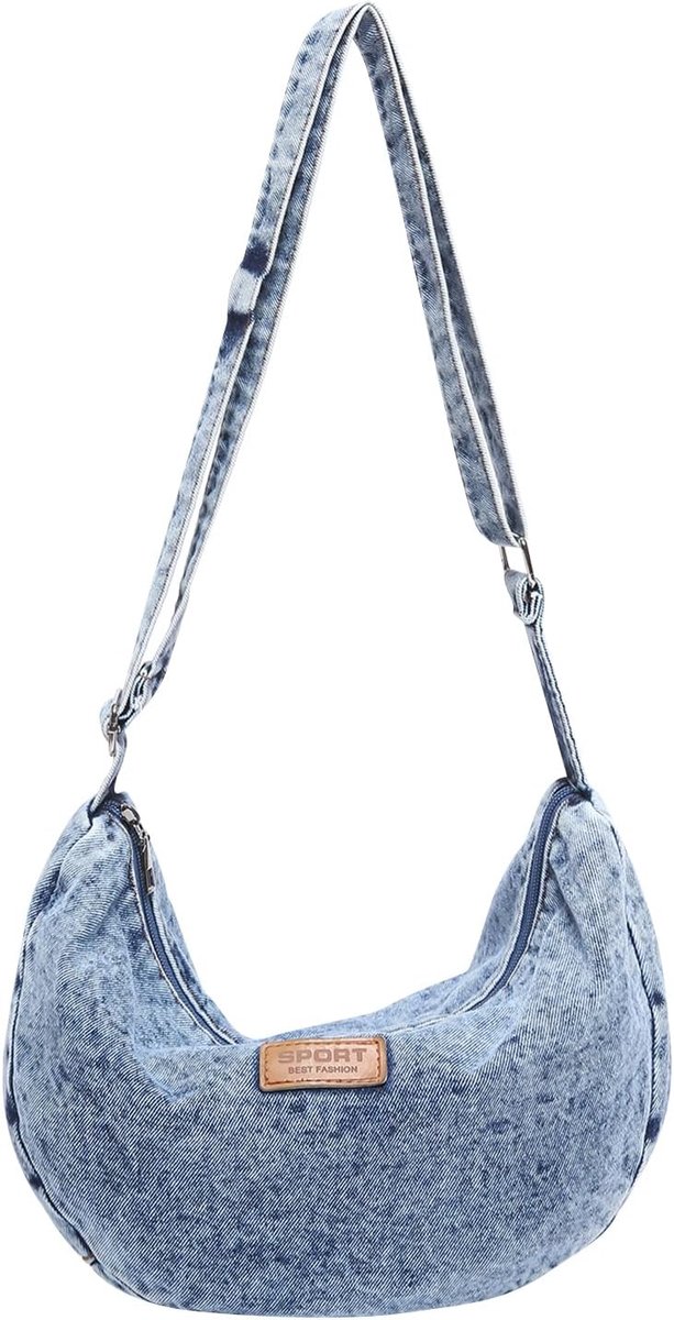 Women's Shoulder Bag, Light Jean Crossbody Bag, Women's Half Moon Hobo Bag, Retro Denim Shoulder Bag, Canvas Bag with - ShopVlot