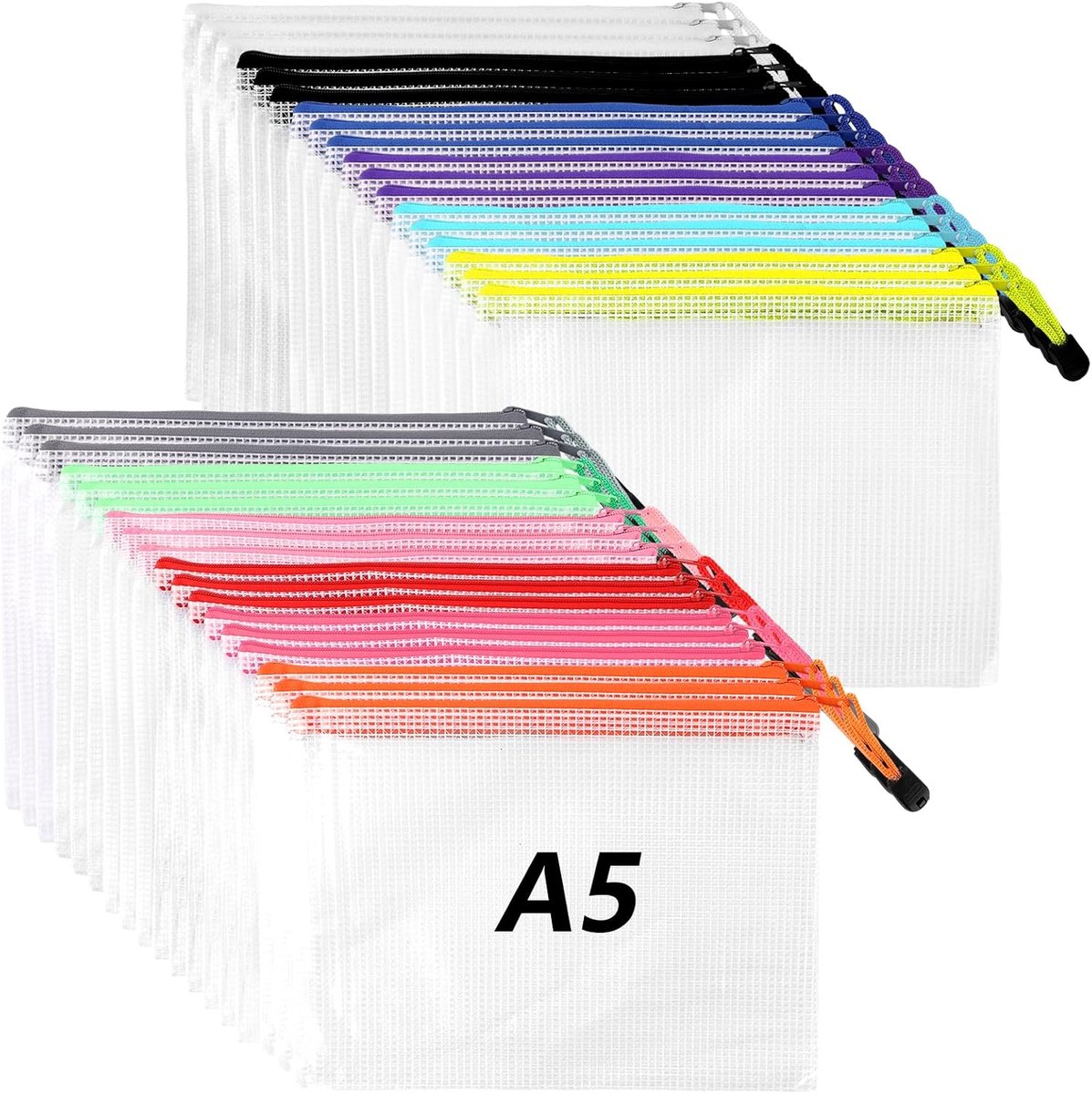 Pack of 36 Zip A5 Document Compartments, Waterproof Document Folder A5, Plastic Mesh Zipper Pockets, Zip Pockets, Mesh - ShopVlot