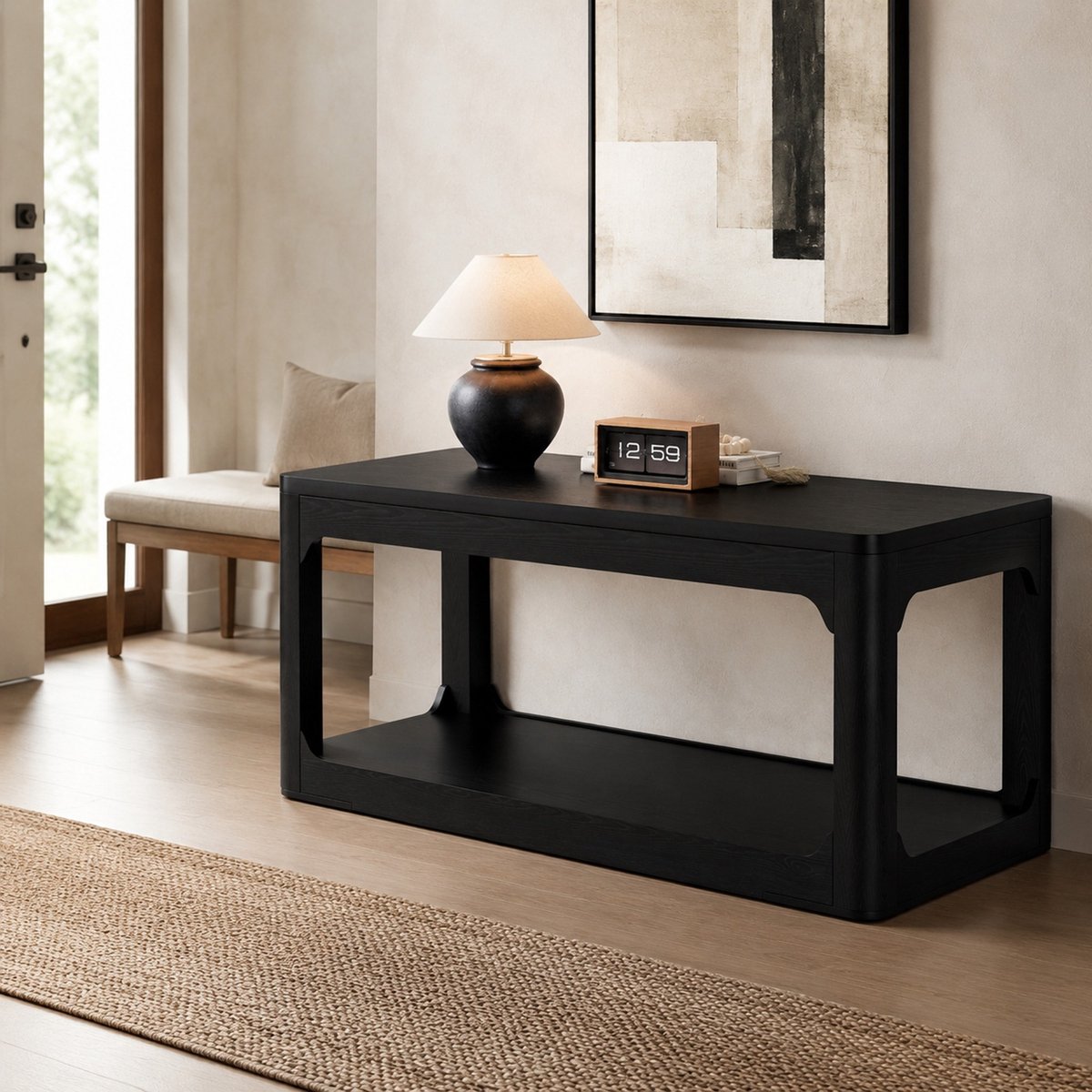 MODENUIT Salontafel - Rechthoekig Met 2 Open Vakken - Woonkamer En Slaapkamer - MDF - Zwart - 100x50x44,5 Cm