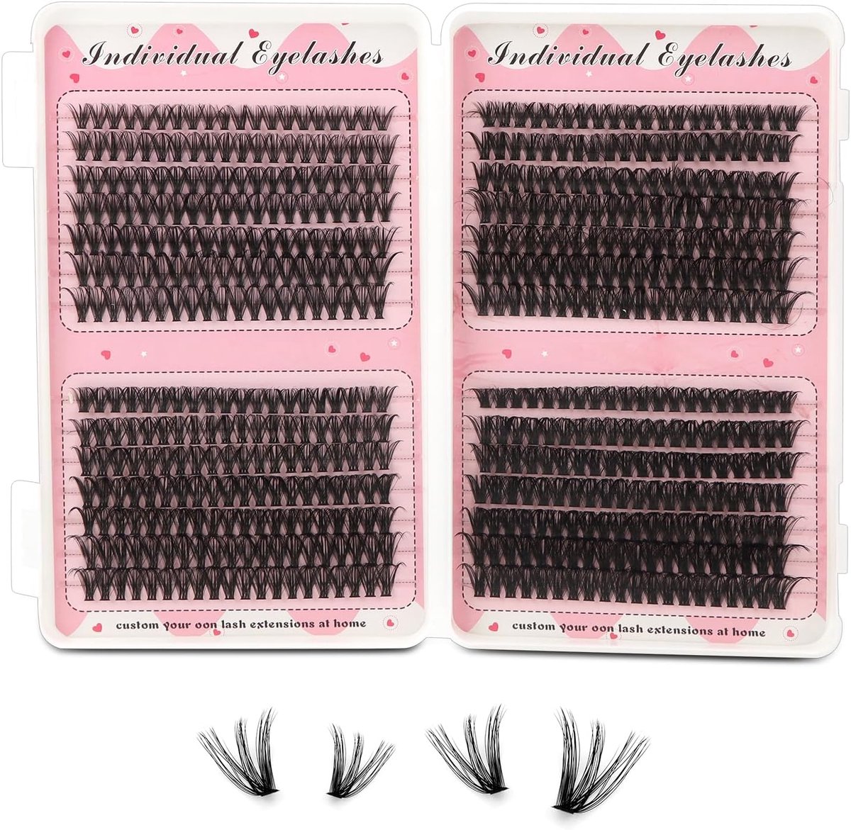 Doe-het-zelf wimperextensies, set, 560 stuks individuele wimperclusters in 4 dichtheden (30D-40D-50D-60D), 10-16 mm - ShopVlot