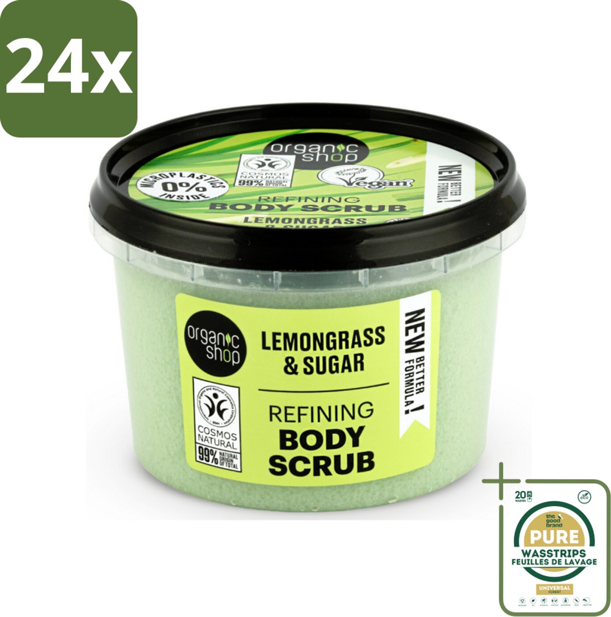 Organic Shop - Body Scrub Lemongrass - Verfrissend en Verzorgend - 250 ml - Voordeelverpakking - 24 stuks - Citroengras Scrub - Natuurlijke Scrub